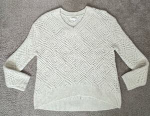 Treasure & Bond Women’s Large Ivory Alpaca Blend Open Knit V Neck Sweater NWT